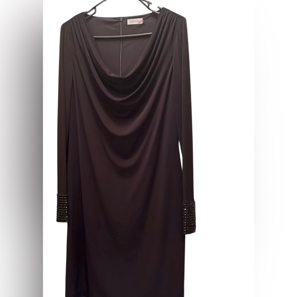 Calvin Klein long beaded sleeve black dress
